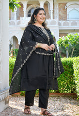 Zehra Black Silk Blend Embroidered 3-Piece Kurta Set with Dupatta