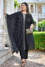 Zehra Black Silk Blend Embroidered 3-Piece Kurta Set with Dupatta