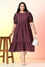 Plus Size Wine Striped Midi Dress