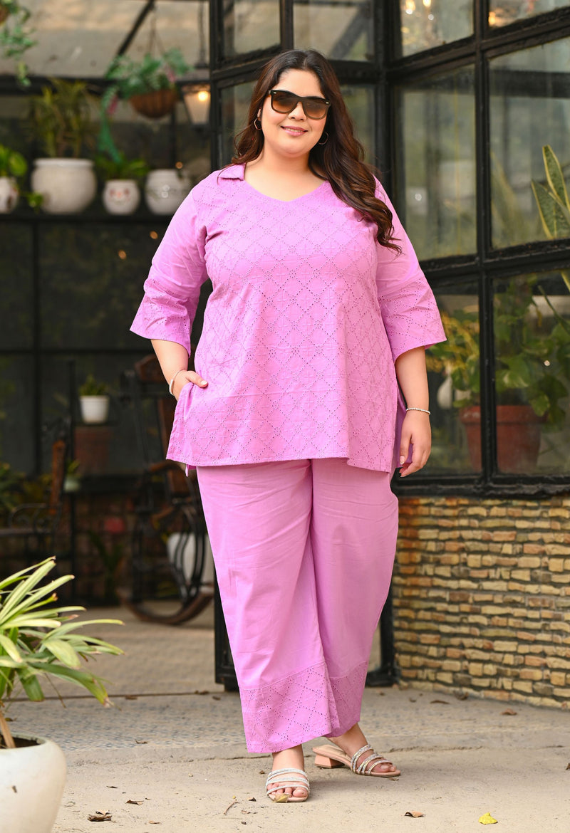 Plus Size Lavender Schiffli Co-ord Set