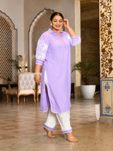 Lavender Bloom Embroidered Rayon Kurta Set for Women