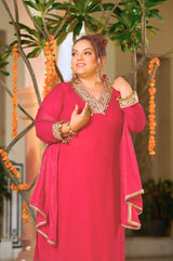 Plus Size Vibrant Rani Pink Suit Ensemble with Dupatta