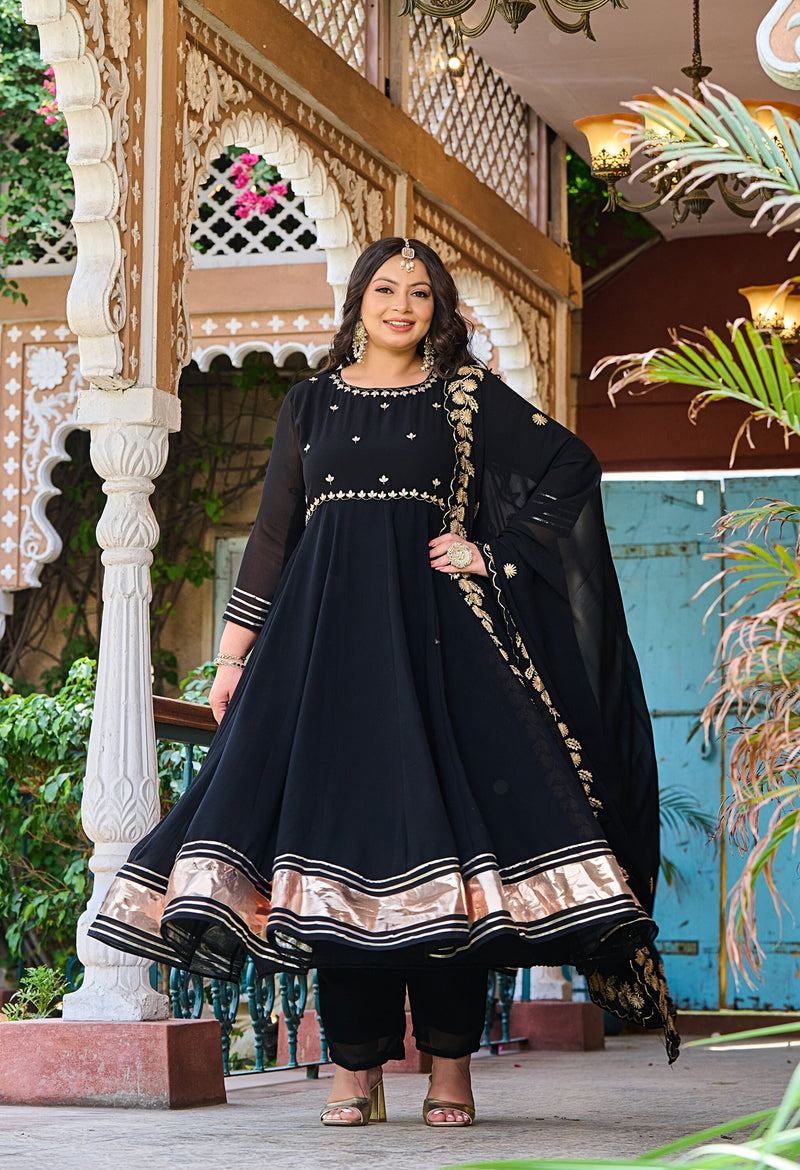 Plus Size Black Georgette Gota Patti Anarkali Set with Dupatta