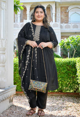 Zehra Black Silk Blend Embroidered 3-Piece Kurta Set with Dupatta
