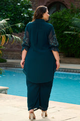 Plus Size Teal Blue Embellished Georgette Co-ord Set