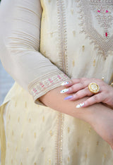 Inayat Ivory Silk Blend Embroidered 3-Piece Kurta Set with Rani Pink Dupatta