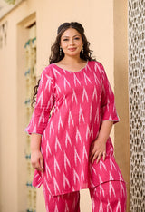 Plus Size Fuschia Pink Ikkat Cotton Co-ord Set