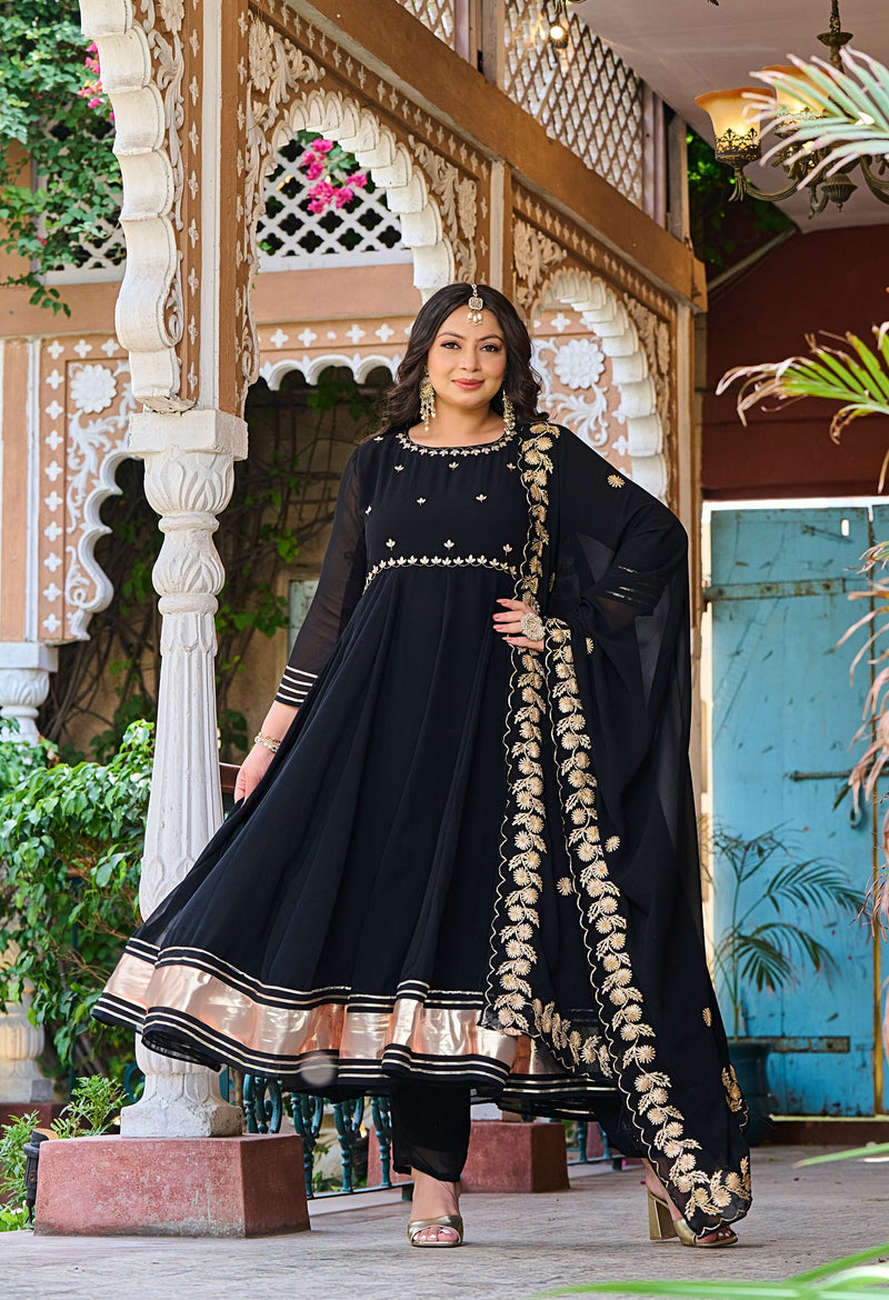 Plus Size Black Georgette Gota Patti Anarkali Set with Dupatta