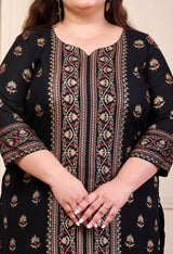 Plus Size Gold Printed Shervani Black Kurta Palazzo Set