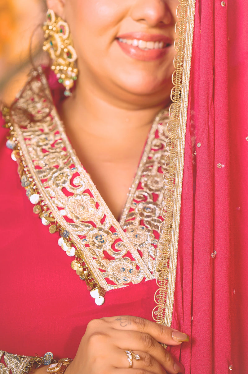 Plus Size Vibrant Rani Pink Suit Ensemble with Dupatta