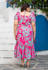 Plus Size Hot Pink Flowy Ruched Midi Dress