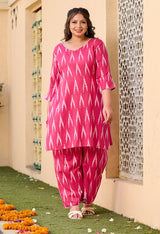 Plus Size Fuschia Pink Ikkat Cotton Co-ord Set