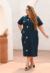 Plus Size Teal Blue Appliqué Evil Eye Shirt Dress