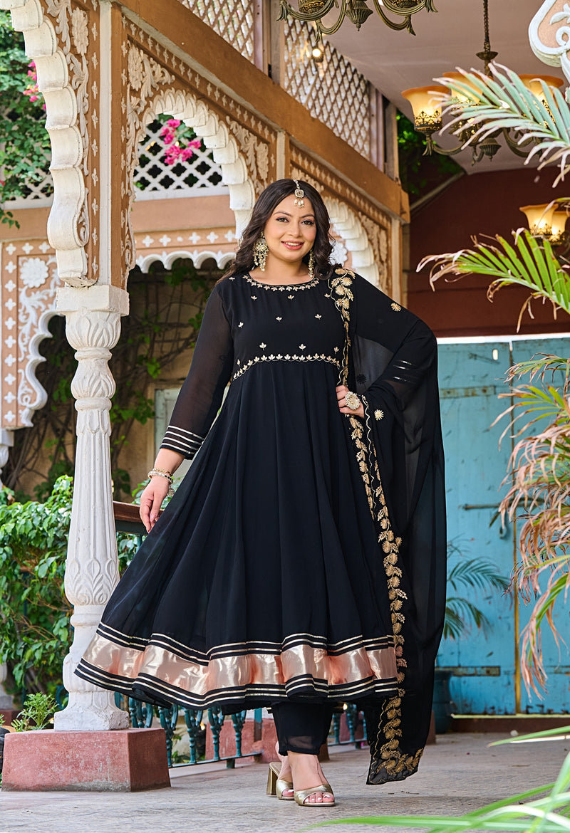 Plus Size Black Georgette Gota Patti Anarkali Set with Dupatta