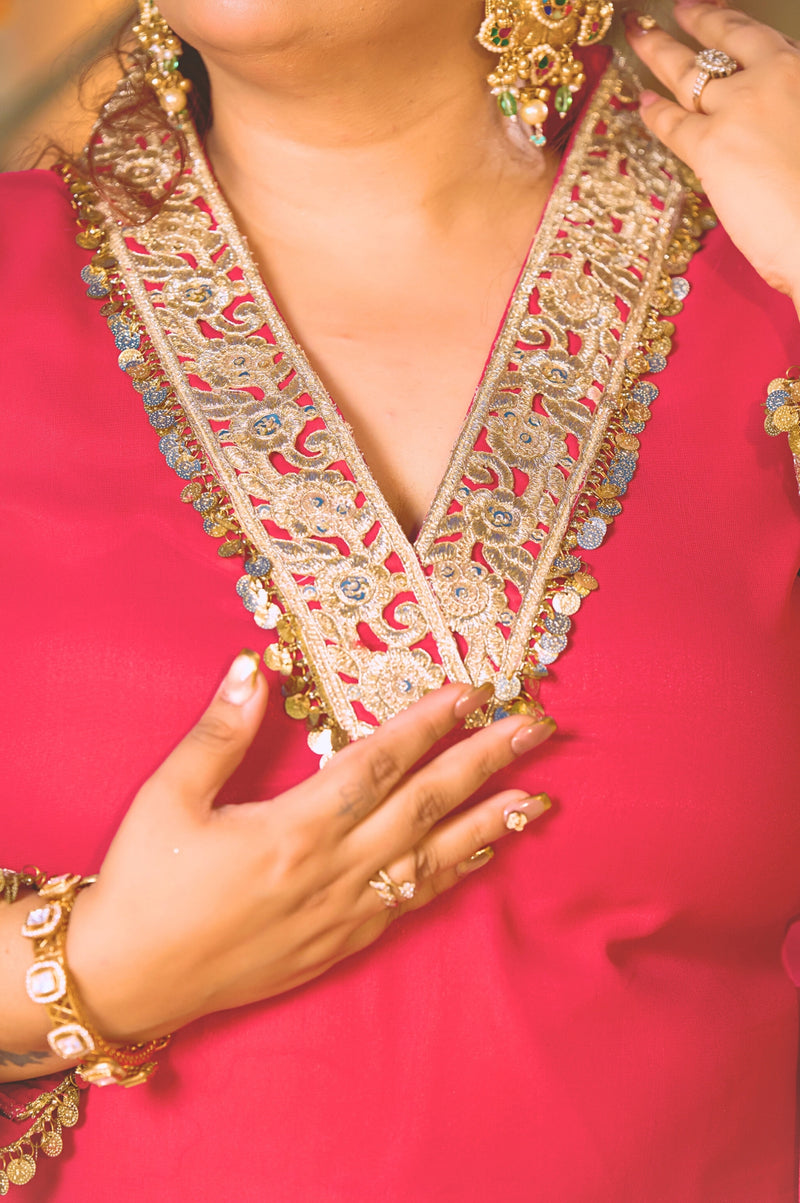Plus Size Vibrant Rani Pink Suit Ensemble with Dupatta