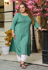 Plus Size Seagreen Pintex Solid Rayon Kurta
