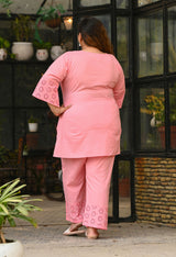 Plus Size Pink Schiffli Co-ord Set