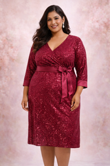 Plus Size Ruby Maroon Sequin Midi Dress