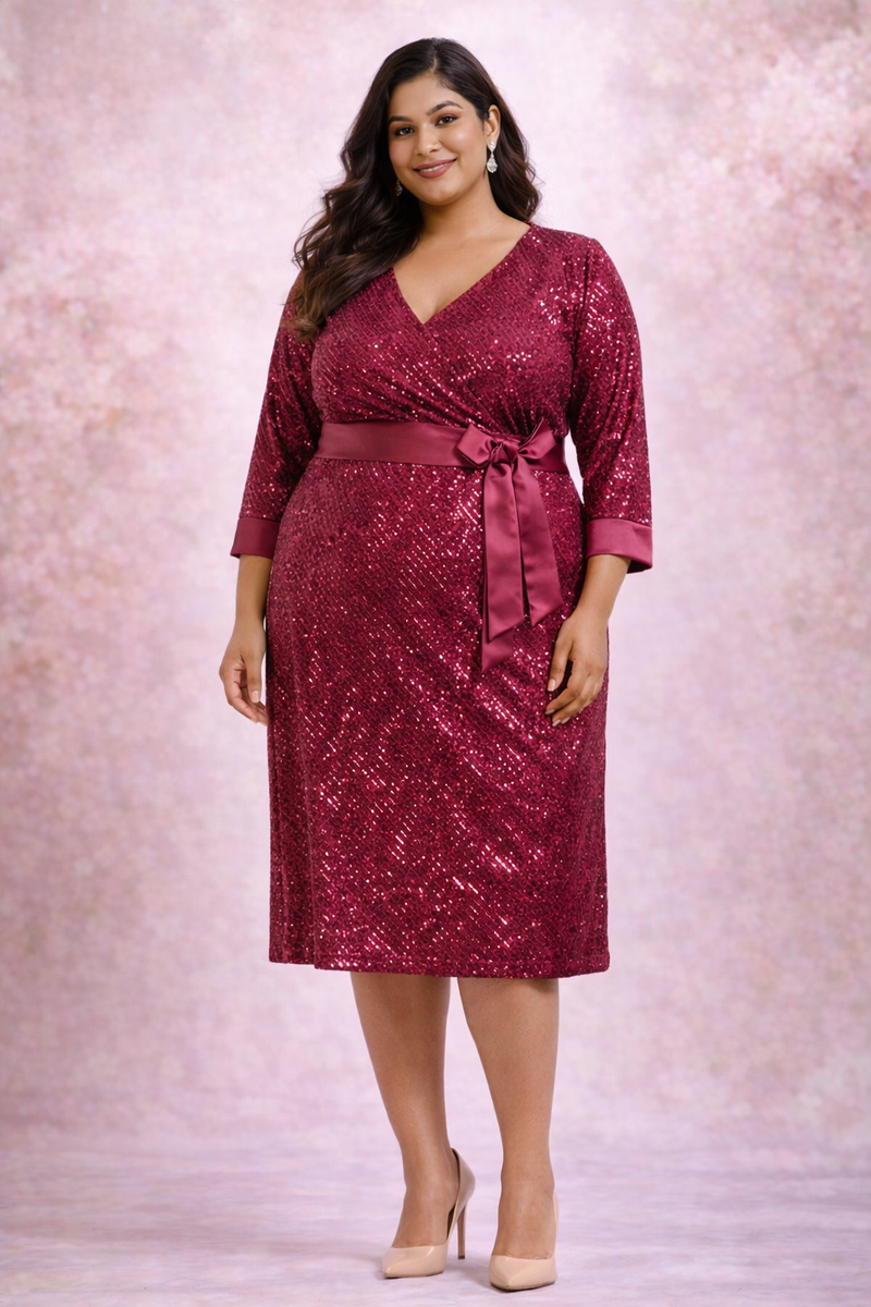 plus size burgundy sequin dress Plus Size Ruby Maroon Sequin Midi Dress – DESINOOR.COM