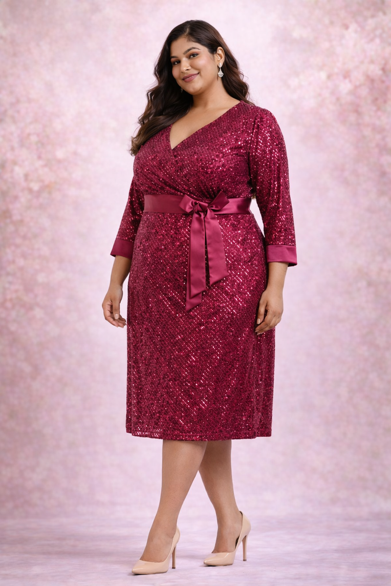 plus size sequin dress midi Plus Size Ruby Maroon Sequin Midi Dress – DESINOOR.COM
