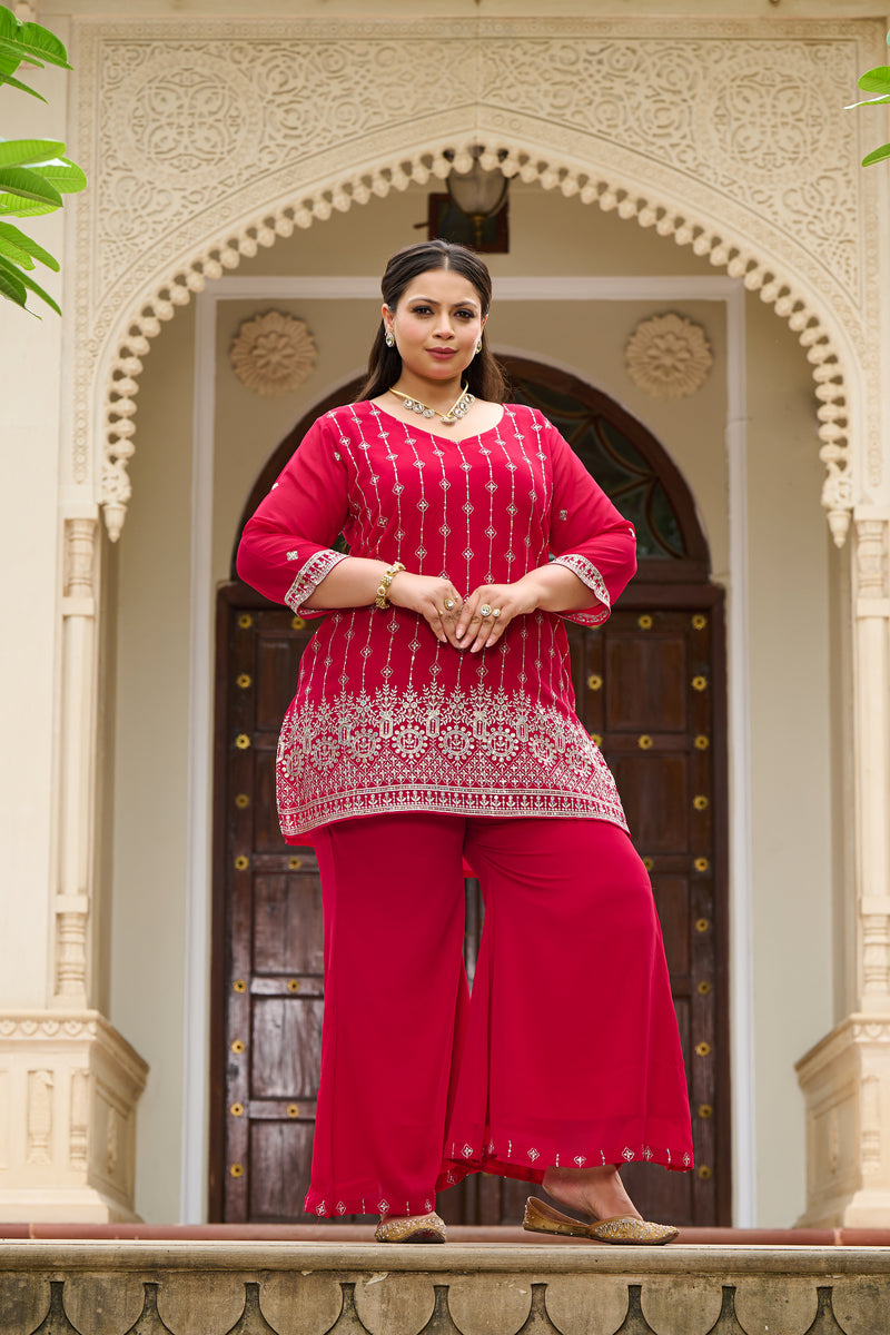 Plus Size Fiza Rani Pink Embroidered Co-ord Set