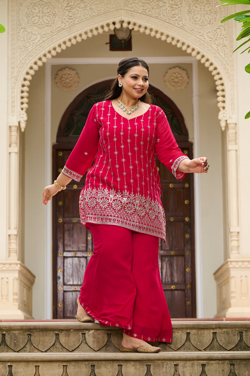 Plus Size Fiza Rani Pink Embroidered Co-ord Set – DESINOOR.COM
