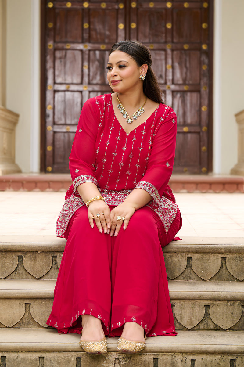 Plus Size Fiza Rani Pink Embroidered Co-ord Set