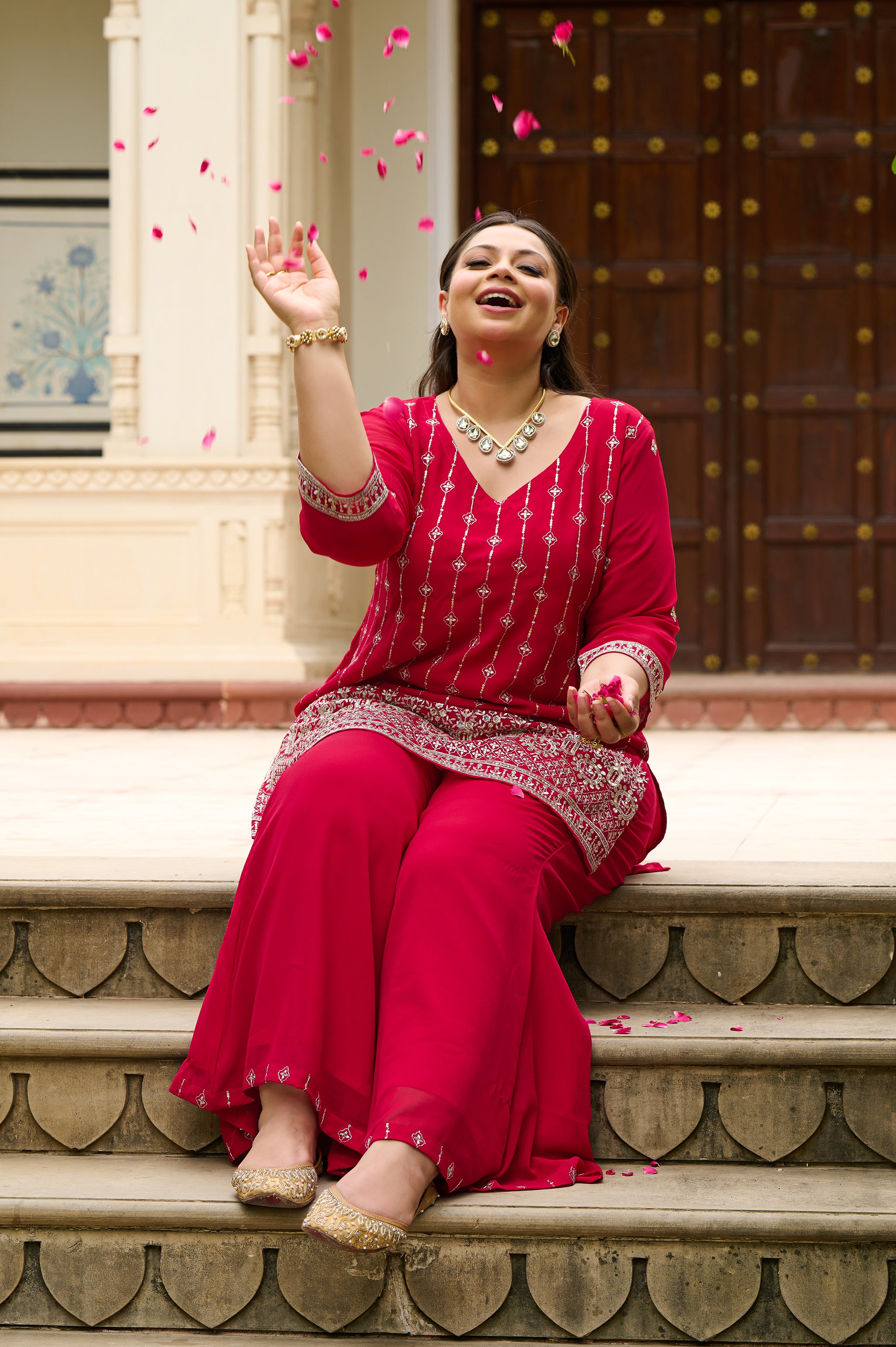 Plus Size Fiza Rani Pink Embroidered Co-ord Set – DESINOOR.COM