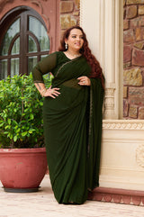 Plus Size Mehendi Green Ceroski Ready to Wear Drape Saree