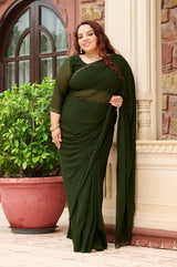 Plus Size Mehendi Green Ceroski Ready to Wear Drape Saree