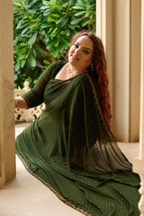 Plus Size Mehendi Green Ceroski Ready to Wear Drape Saree