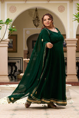 Plus Size Festive Emerald Green Georgette Anarkali Set with Hand Embellishments
