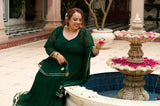 Plus Size Festive Emerald Green Georgette Anarkali Set with Hand Embellishments