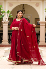 Plus Size Festive Maroon Georgette Anarkali Set with Hand Embellishments