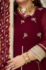Plus Size Wine Glow Embellished Anarkali with Mirror work Dupatta