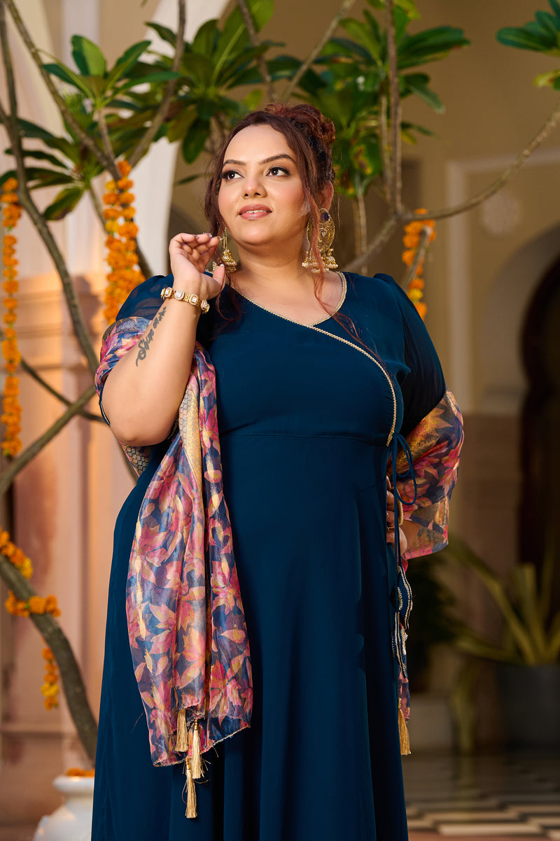 Plus Size Neelika Angrakha Kurta Set with Organza Dupatta