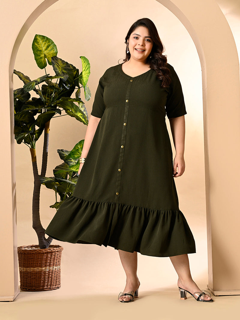 Plus Size Mehendi Crinkle Midi Dress