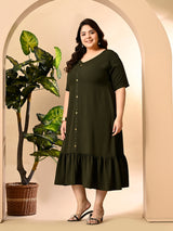 Plus Size Mehendi Crinkle Midi Dress