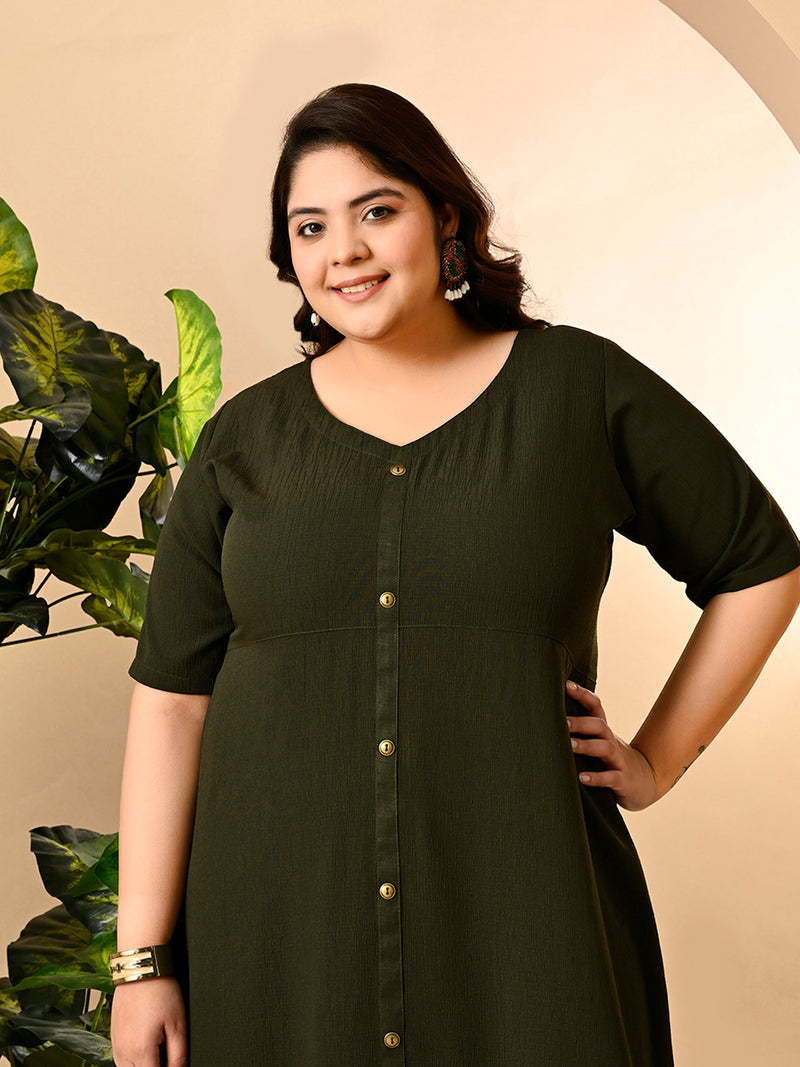 Plus Size Mehendi Crinkle Midi Dress