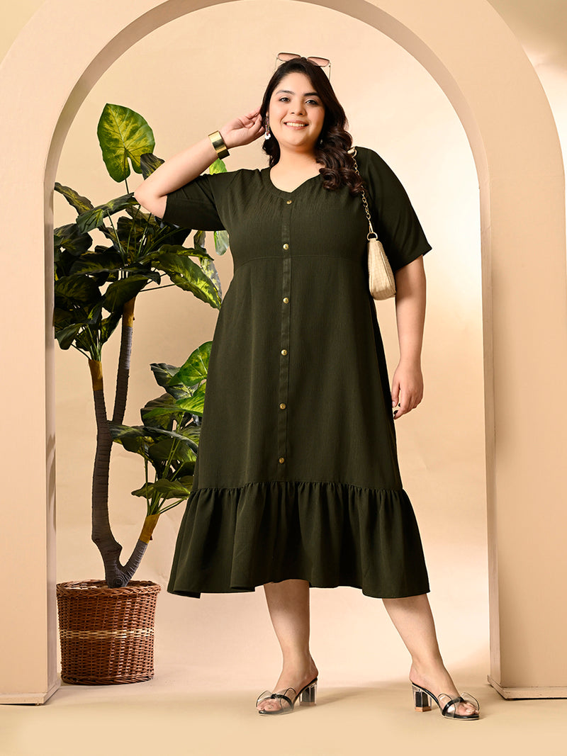 Plus Size Mehendi Crinkle Midi Dress DESINOOR.COM Plus Size Mehendi Crinkle Midi Dress DESINOOR.COM