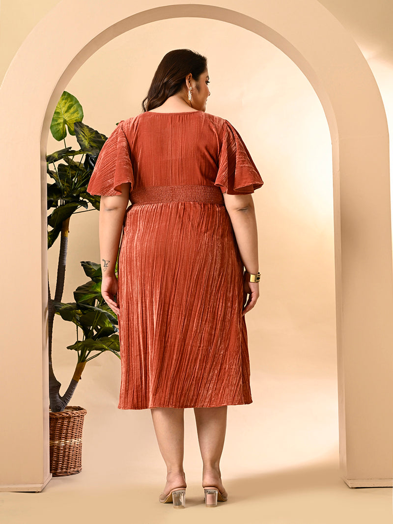 Plus Size Peach Crush Velvet Midi Dress