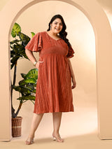 Plus Size Peach Crush Velvet Midi Dress