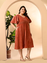 Plus Size Peach Crush Velvet Midi Dress