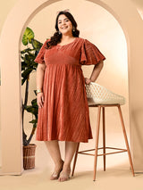 Plus Size Peach Crush Velvet Midi Dress