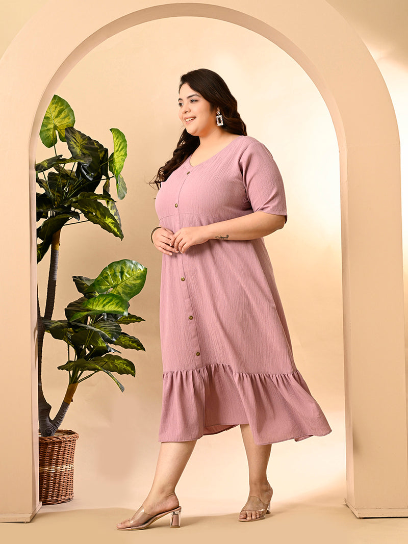 Plus Size Lavender Crinkle Midi Dress