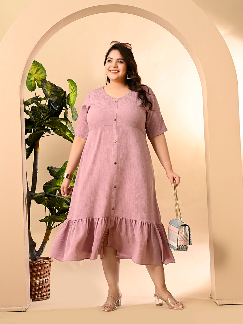 Plus Size Lavender Crinkle Midi Dress