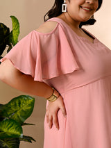 Plus Size Pink Cold Shoulder Georgette Dress