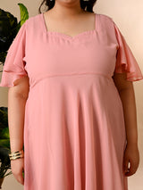 Plus Size Pink Cold Shoulder Georgette Dress