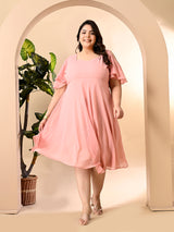 Plus Size Pink Cold Shoulder Georgette Dress