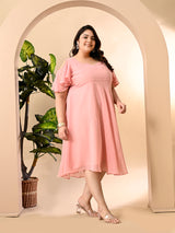 Plus Size Pink Cold Shoulder Georgette Dress